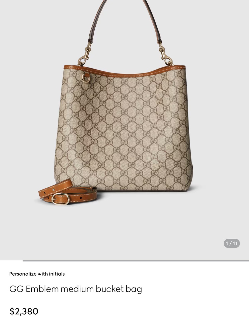 Gucci Beige GG Emblem Bucket Bag with Brown Trim